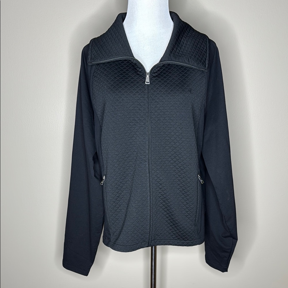 Lauren Ralph Lauren Black Jacket Xl Quilted Performance Full Zip Pockets.